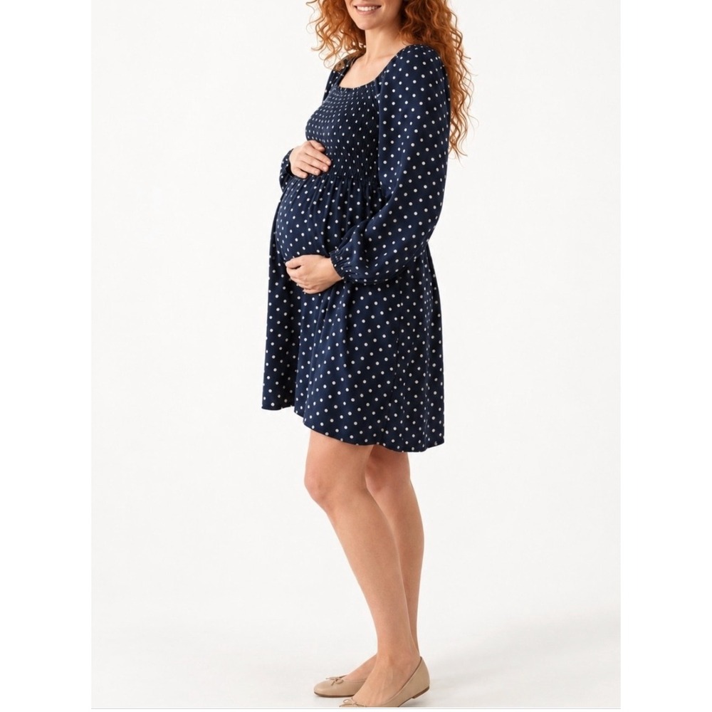 Seraphine Smocked Bust Polka Dot Maternity Dress Women's 6 Blue
